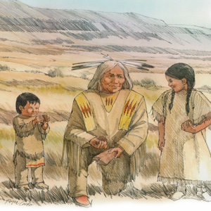 A grandfather and his grandchildren commemorate the arrival of the spring salmon