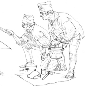 Sketch of two men cooking