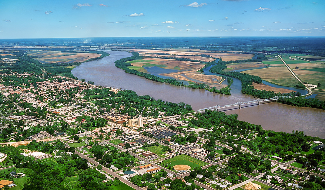 Aerial photo of La Charette on the muddy Missouri River