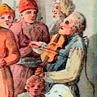 Close up of a 19th century fiddler